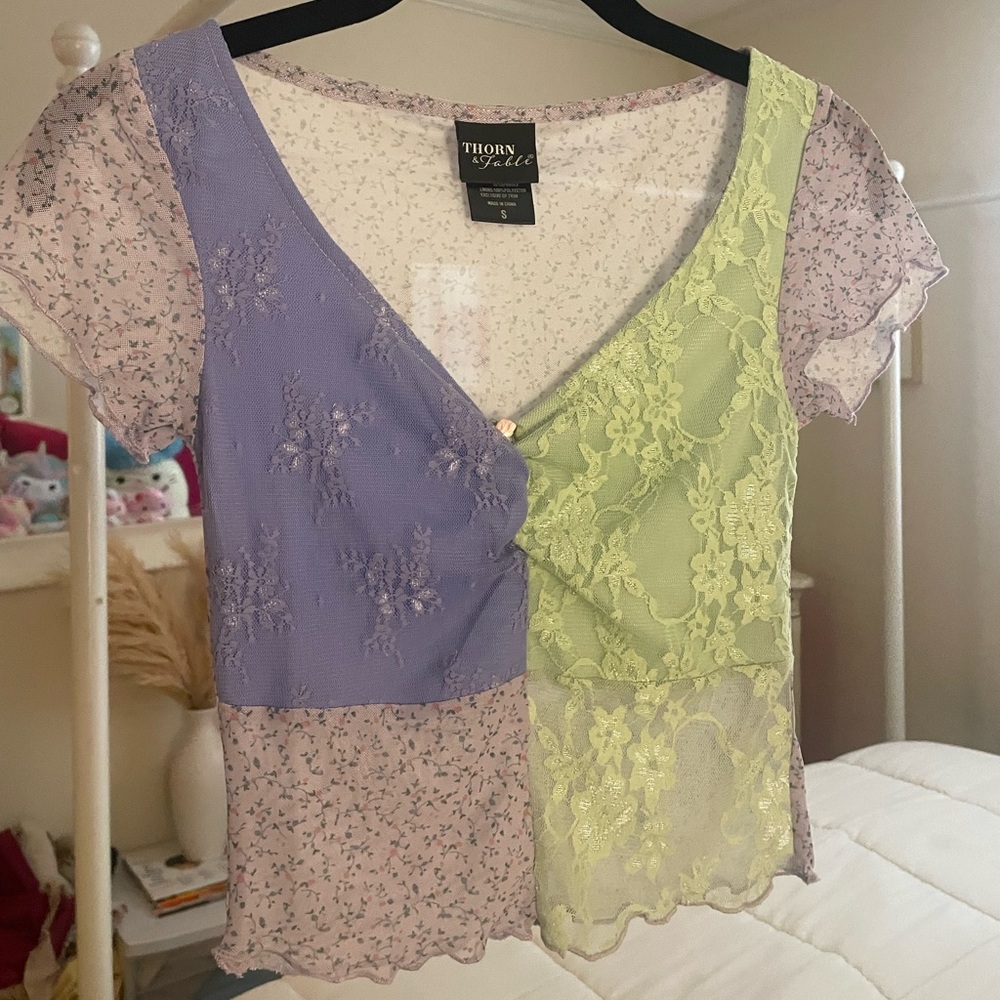 Hot Topic Thorn & Fable Pastel Lace Patchwork Baby Tee Size Small